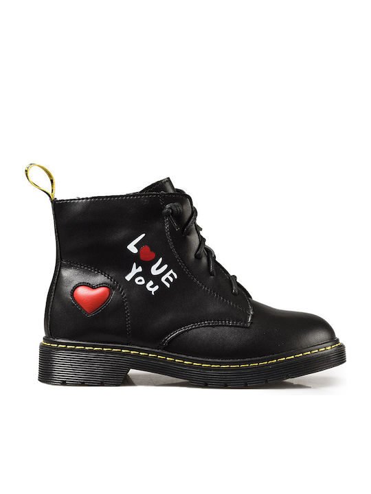 Anatomical Leather Kids Boots with Laces Black