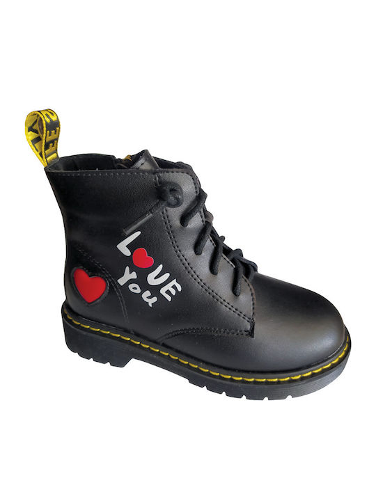 Anatomical Leather Kids Boots with Laces Black