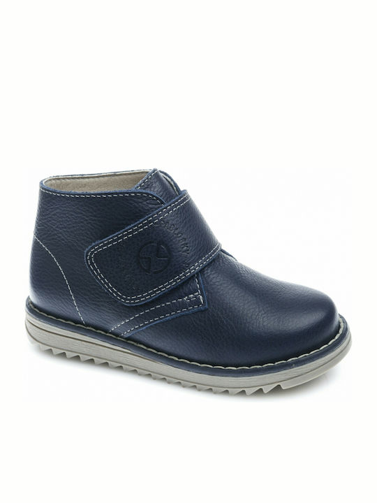 Lederne Kinderstiefeletten mit Klettverschluss Marineblau