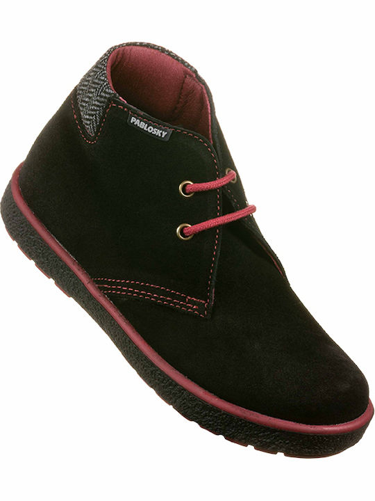 Suede Kinderstiefeletten mit Schnürsenkeln Schwarz