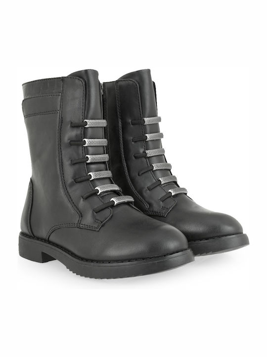 Lederne Kinderstiefel mit Schnürsenkeln Schwarz