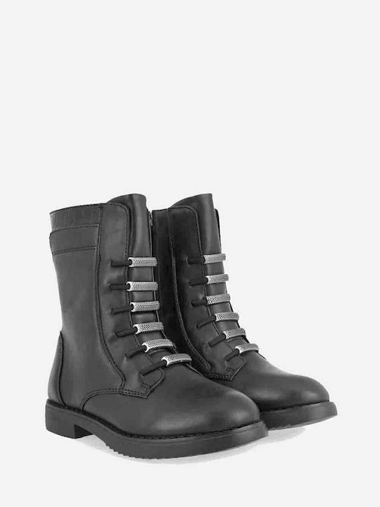 Lederne Kinderstiefel mit Schnürsenkeln Schwarz