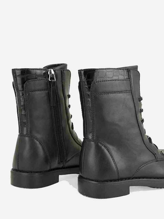 Lederne Kinderstiefel mit Schnürsenkeln Schwarz