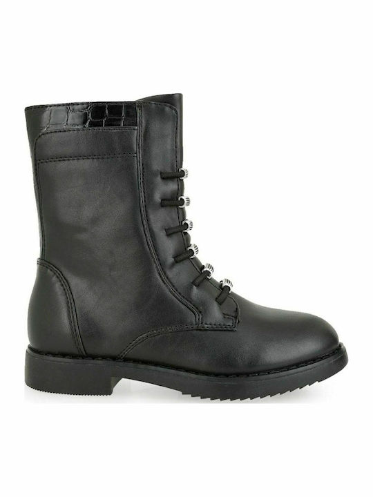 Lederne Kinderstiefel mit Schnürsenkeln Schwarz