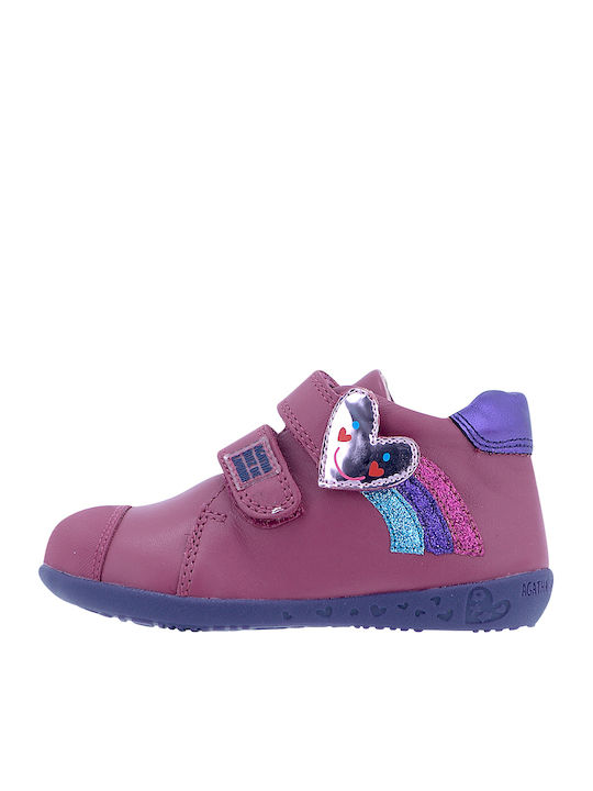 Leather Kids Boots with Velcro Fuchsia