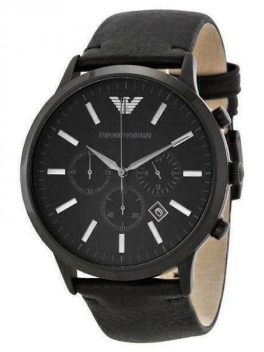 Emporio Armani Men's Watch 46mm Chronograph Battery with Black Leather Strap