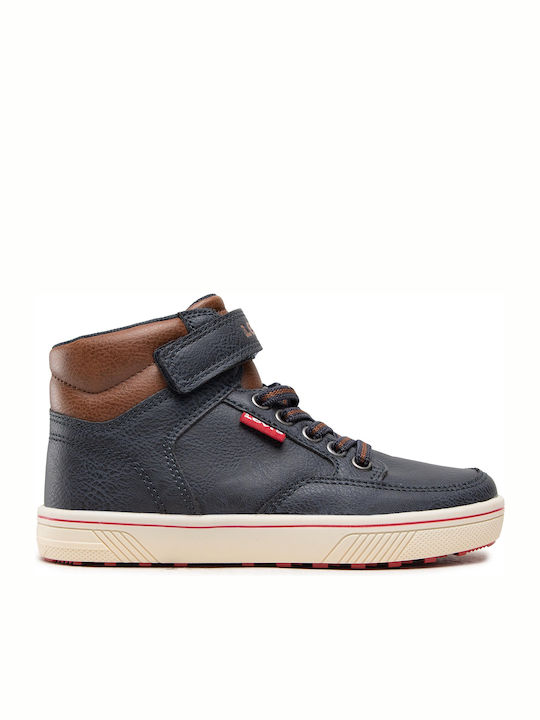 Houston Leather Kids Boots with Velcro Navy Blue