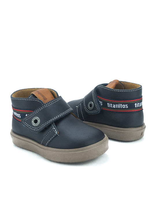 Lederne Kinderstiefeletten mit Klettverschluss Marineblau
