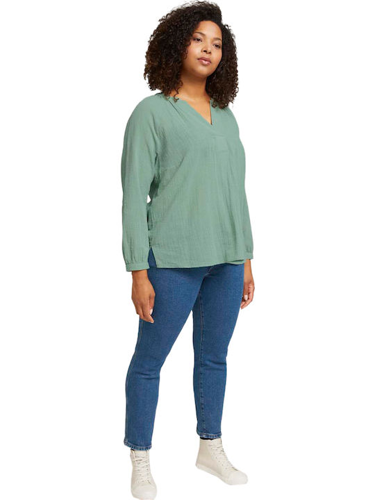 Women's Blouse Long Sleeve with V Neckline Green