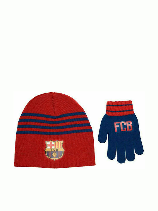 Stamion Fcb Barcelona Set Căciuliță Cu Mănuși Tricotată Roșie 2 Bucăți
