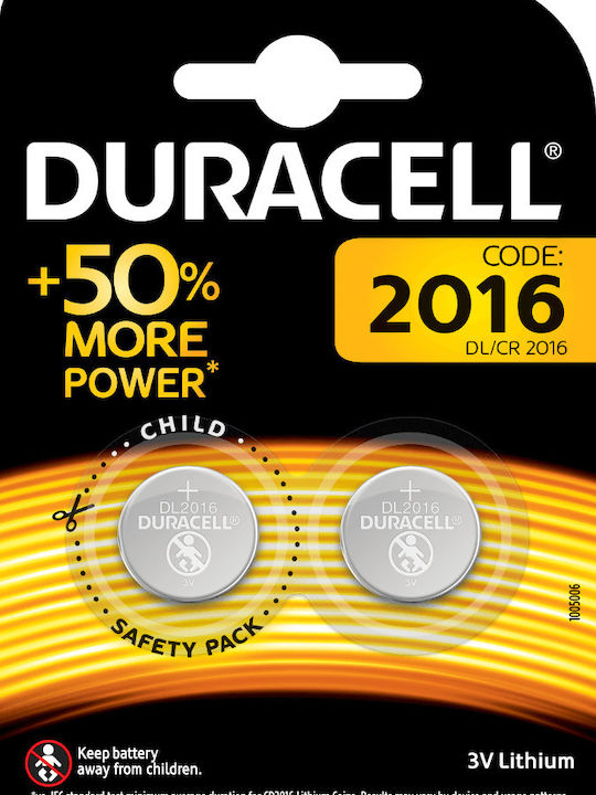Duracell Long Lasting Power 2016 Μπαταρίες Λιθίου Ρολογιών CR2016 3V 2τμχ