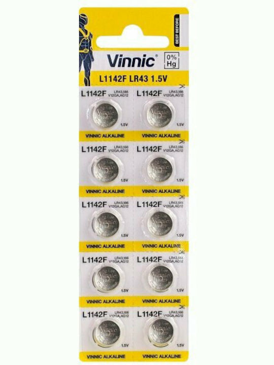Vinnic Alkaline Watch Batteries LR43 1.5V 10pcs