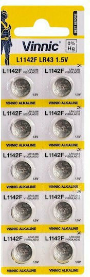 Vinnic Batterien Alkalisch für Uhren LR43 1.5V 10Stück