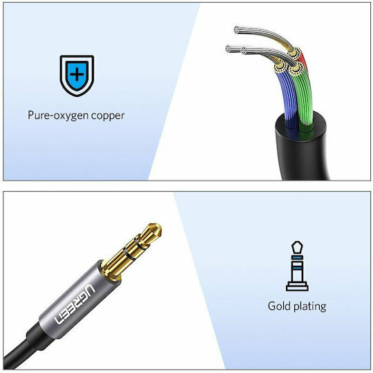 Ugreen 3.5mm Male to 3.5mm Female Audio Cable Silver 1m with Gold Plated Terminals 10592