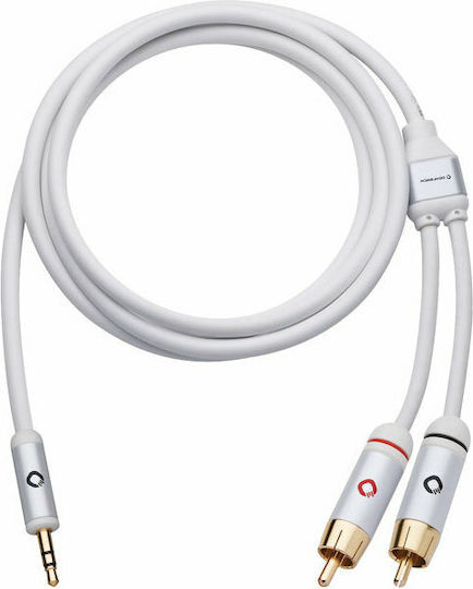 Oehlbach 3.5mm Male To RCA Male Audio Cable White 1.5m With Gold Plated Terminals D1C60001