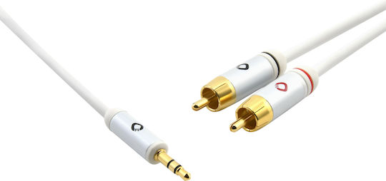 Oehlbach 3.5mm Male To RCA Male Audio Cable White 1.5m With Gold Plated Terminals D1C60001