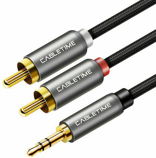 Cabletime Καλώδιο Ήχου 3.5mm male - RCA male Μαύρο 1.8m με Επίχρυσους Ακροδέκτες CT-AV314-P12G-SG1.8