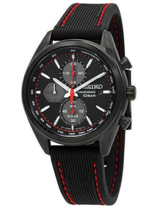 Seiko Ανδρικό Ρολόι 41.4mm Χρονογράφος Solar με Μαύρο Καουτσούκ Λουράκι