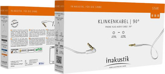 Inakustik Inakustik 3.5mm Jack Cable - 3.5mm Male to 3.5mm Male White 1.5m with Gold Plated Terminals