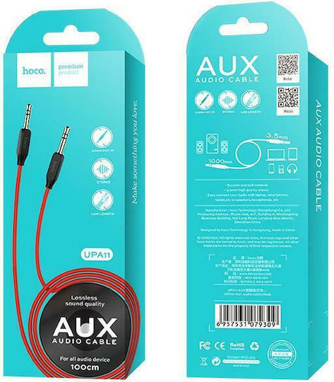 Hoco Hoco TRRS 3.5mm Male to 3.5mm Male Audio Cable Red 1m with Gold Plated Terminals
