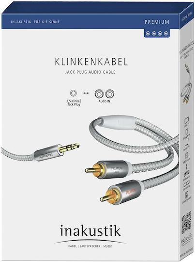 Inakustik Inakustik 3.5mm Male to RCA Male Audio Cable White 5m with Gold Plated Terminals