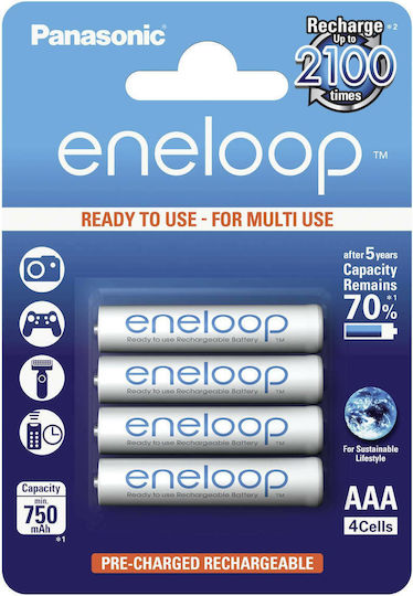 Panasonic Eneloop Презареждащи батерии AAA Ni-MH 750mAh 1.2V 4бр