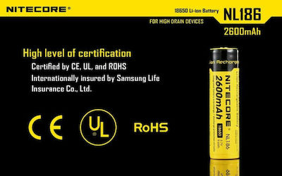 NiteCore 9060110552 Επαναφορτιζόμενη Μπαταρία 18650 Li-ion 2600mAh 3.7V 1τμχ