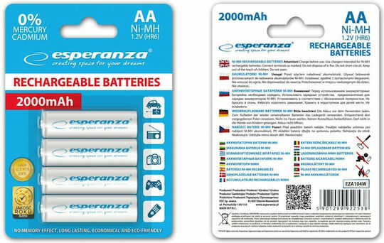 Esperanza Επαναφορτιζόμενες Μπαταρίες AA Ni-MH 2000mAh 1.2V 4τμχ Λευκό