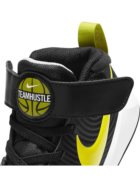 Hustle Team Hustle D9 Kids Sports Shoes Basketball with Hoop & Loop Closure Black / High Voltage / Light Smoke Grey