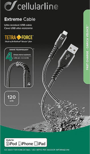 Cellular Line Braided USB to Lightning Cable Μαύρο 1.2m (Extreme)