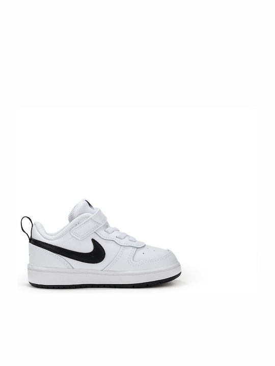 Court Borough Low 2 Kids Sports Shoes with Hoop & Loop Closure White Black