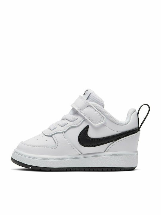 Court Borough Low 2 Kids Sports Shoes with Hoop & Loop Closure White Black