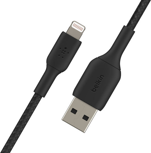 Belkin Coated Mfi Cert Regular USB-A la Cablu Lightning 12W Negru 2m (CAA002BT2MBK)