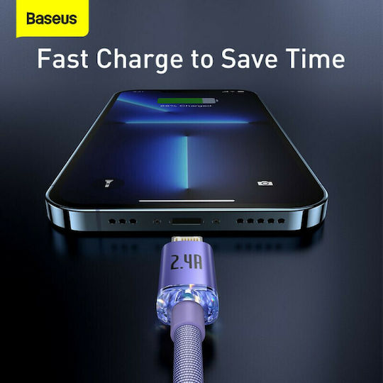 Baseus Crystal Shine Плетена USB-A към Lightning кабел Лилав 2м (CAJY000105)