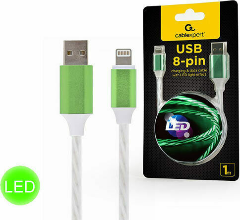 Cablexpert LED USB to Lightning Cable Πράσινο 1m (CC-USB-8PLED-G-1M)