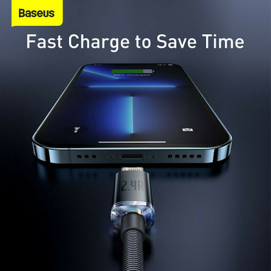 Baseus Crystal Shine Плетена USB-A към Lightning кабел Черен 1.2м (CAJY000001)