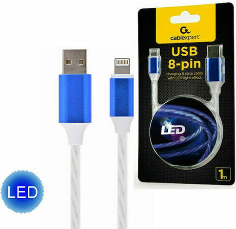 Cablexpert LED USB to Lightning Cable Μπλε 1m (CC-USB-8PLED-B-1M)