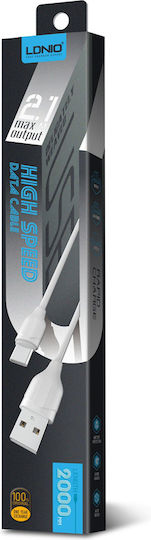 Ldnio LS372 Regular USB-A la Cablu Lightning Alb 2m (LD-LS372L)