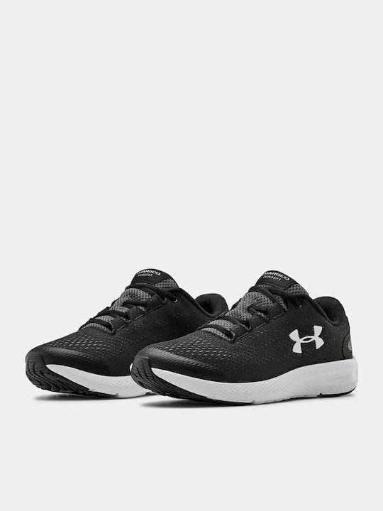 Grade School UA Charged Pursuit 2 Kids Sports Shoes Running with Laces Black