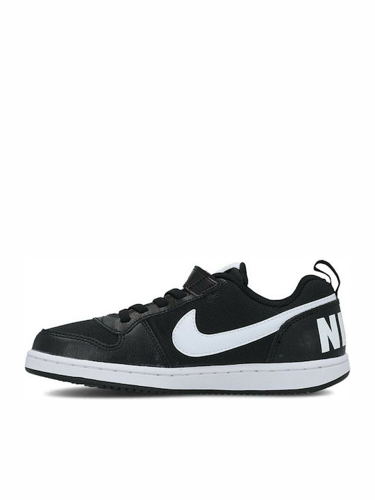 Court Court Borough Low PE Kids Sports Shoes Basketball with Hoop & Loop Closure Black / White