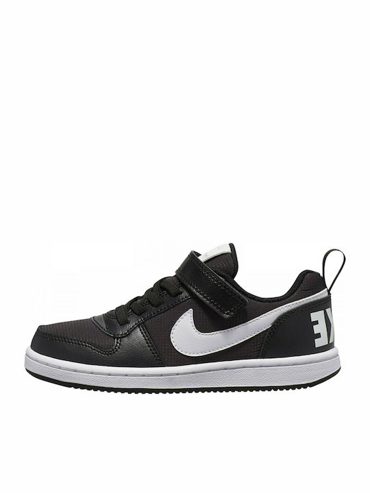 Court Court Borough Low PE Kids Sports Shoes Basketball with Hoop & Loop Closure Black / White
