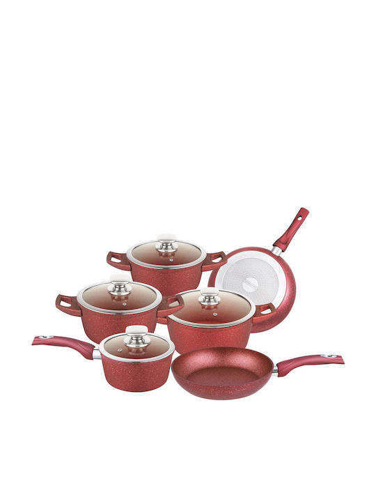 Royalty Line Cookware Set of Aluminum with Stone Coating Burgundy 14pcs