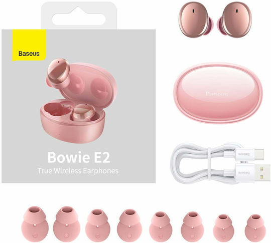 Baseus Bowie E2 In-ear Bluetooth Handsfree Ακουστικά με Θήκη Φόρτισης Ροζ