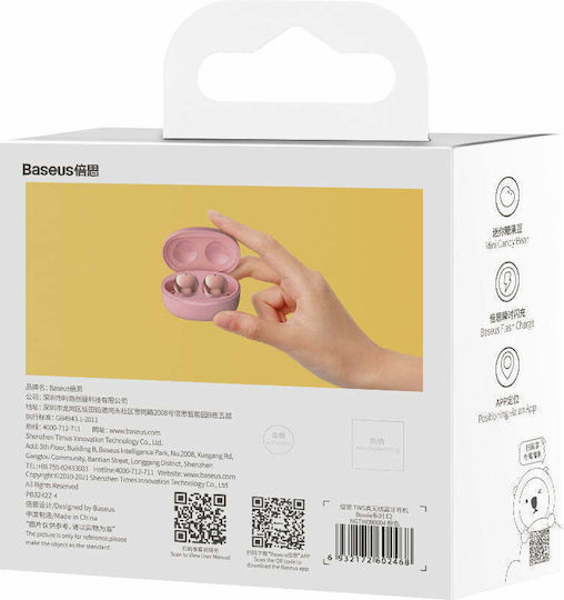 Baseus Bowie E2 In-ear Bluetooth Handsfree Ακουστικά με Θήκη Φόρτισης Ροζ