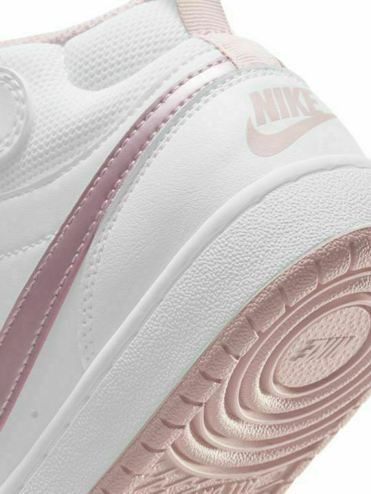 Kids Sports Shoes Basketball with Hoop & Loop Closure White / Pink Glaze