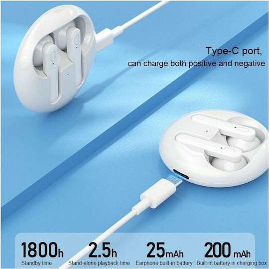 WK TWS V31 Earbud Bluetooth Handsfree Ακουστικά με Θήκη Φόρτισης Λευκά