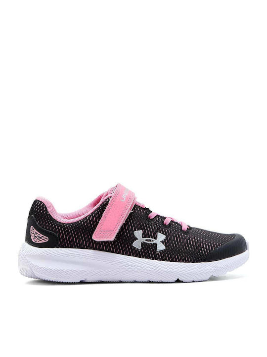 Pre School UA Pursuit 2 AC Kids Sports Shoes Running with Hoop & Loop Closure Black