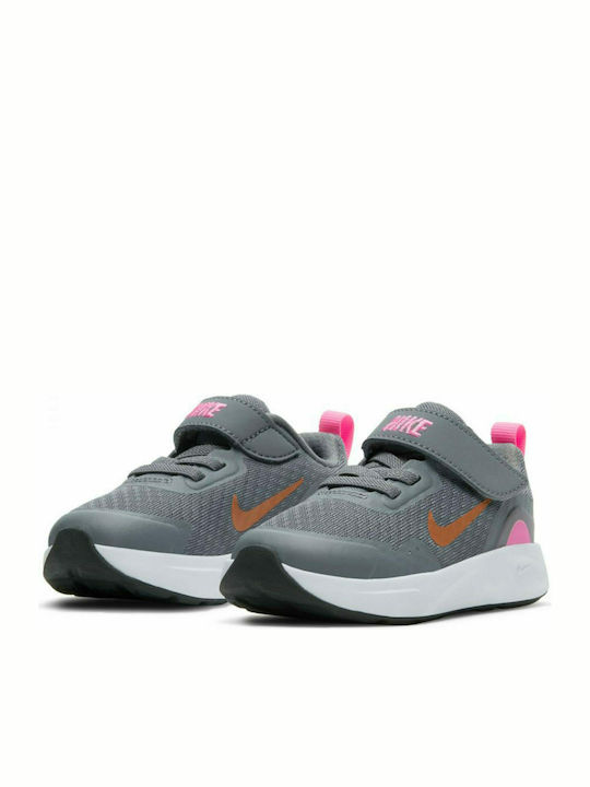 Wearallday Kids Sports Shoes Running with Hoop & Loop Closure Smoke Grey / Metallic Copper / Pink Glow