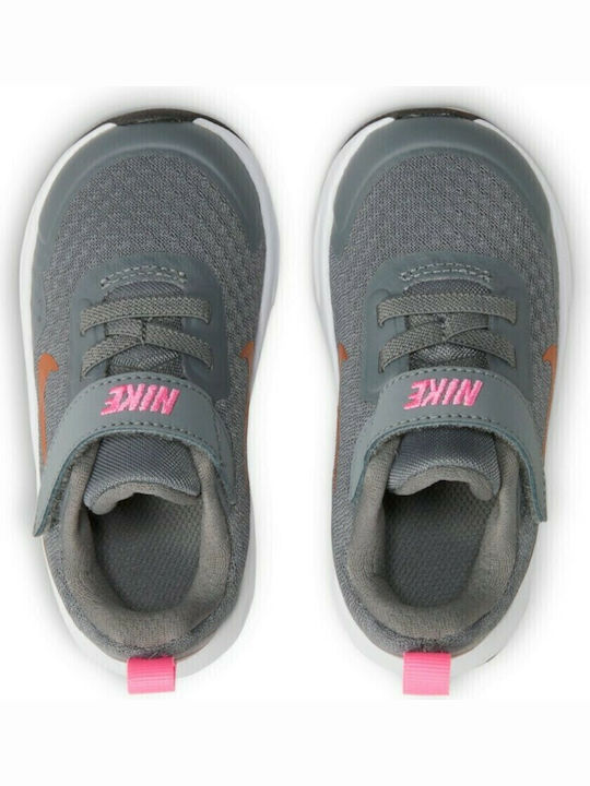 Wearallday Kids Sports Shoes Running with Hoop & Loop Closure Smoke Grey / Metallic Copper / Pink Glow