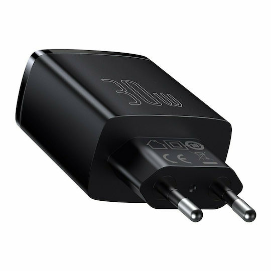 Baseus Зарядно без кабел с 2 USB-A порта и USB-C порт 30W Power Delivery Черен (Compact 2U+C)
